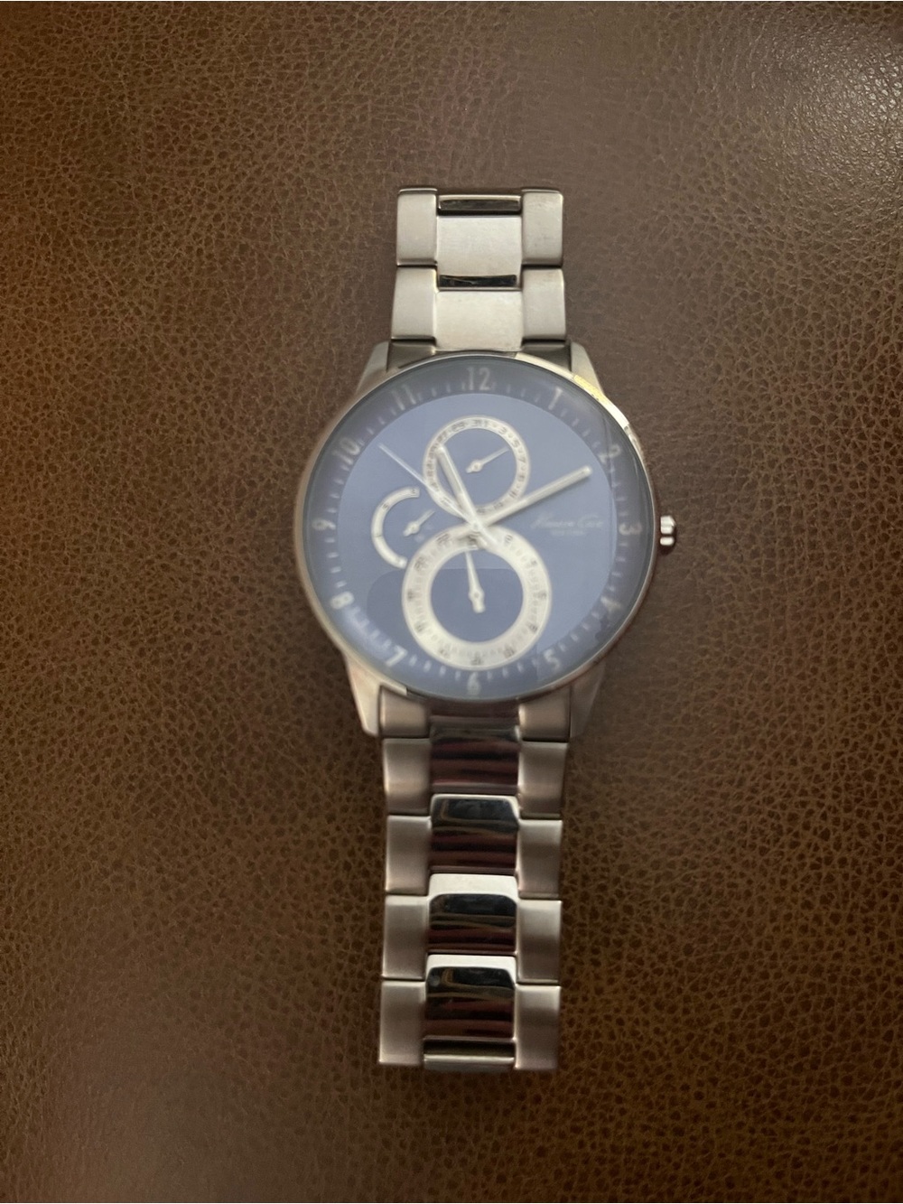 Kenneth Cole New York Men's Silver Stainless Steel Watch with Blue Dial